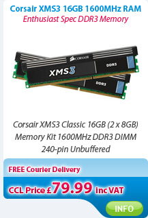 Corsair XMS3 Memory 16GB 1600MHz CL11 DDR3 Kit