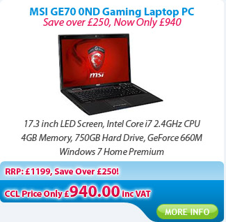 MSI GE70 0ND 17.3 4GB 750GB Core i7 Laptop