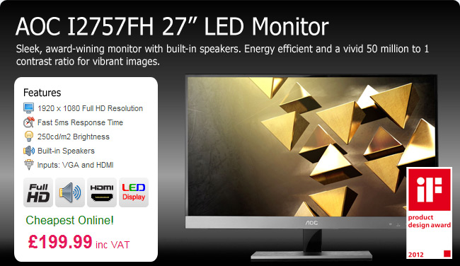 AOC i2757Fh 27inch Full HD LED IPS Monitor