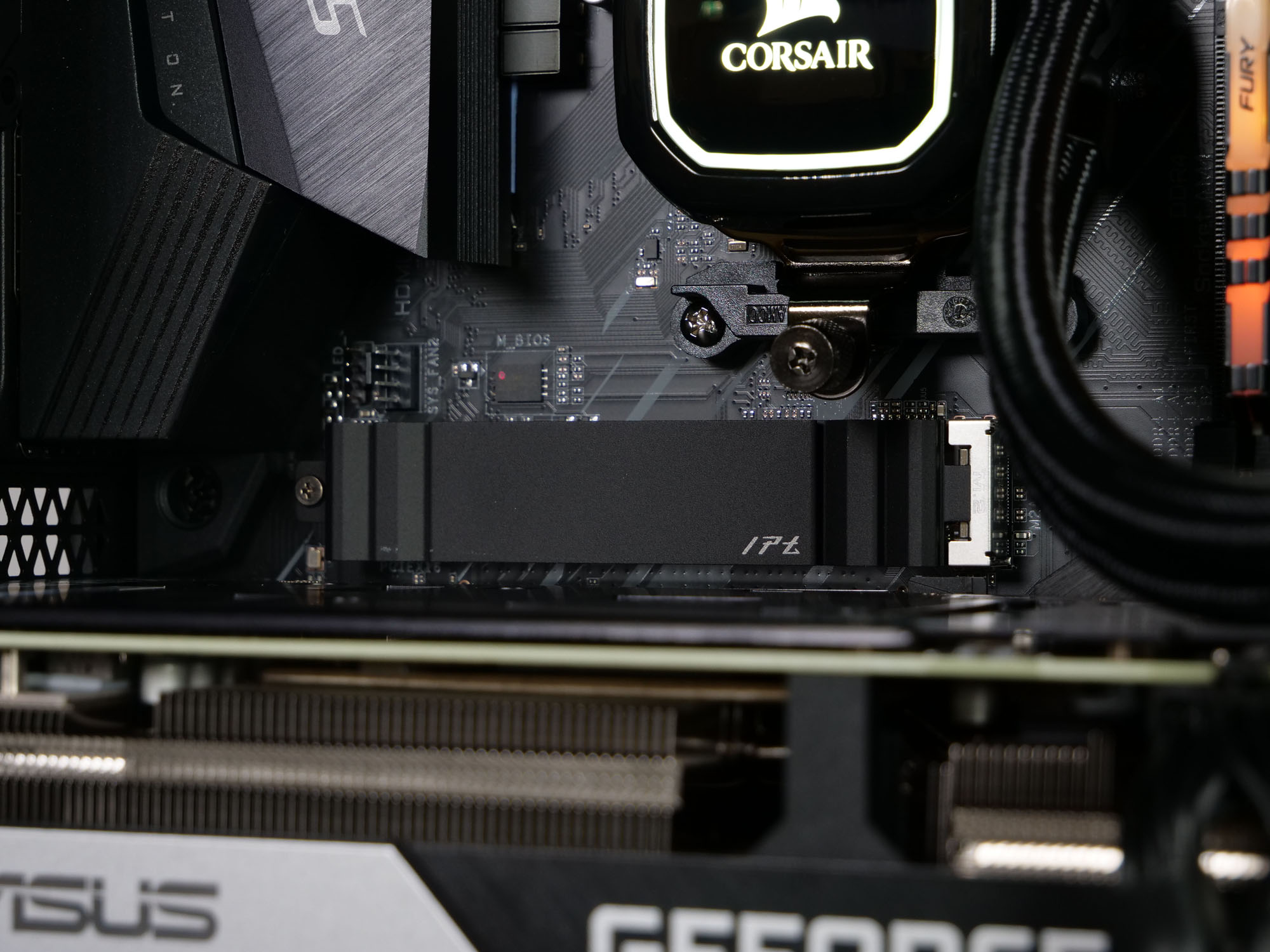 A M.2-2280 PCIe NVMe SSD installed into a Chillblast Vanta Black R7 RTX 3070 Gaming PC.