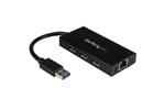 StarTech.com 3 Port Portable USB 3.0 Hub with Gigabit Ethernet Adaptor NIC Aluminum with Cable