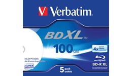 Verbatim 100GB BD-R XL Discs, 4x, Wide Inkjet Printable, 5 Pack, Jewel Case