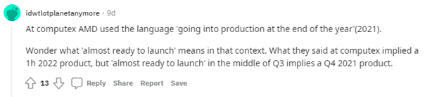 Reddit comment by idwtlotplanetanymore regarding Milan-X being almost ready to launch