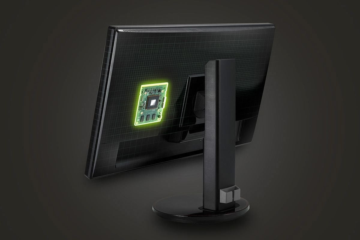 Visual representation of the G-SYNC chip installed into the rear of a monitor