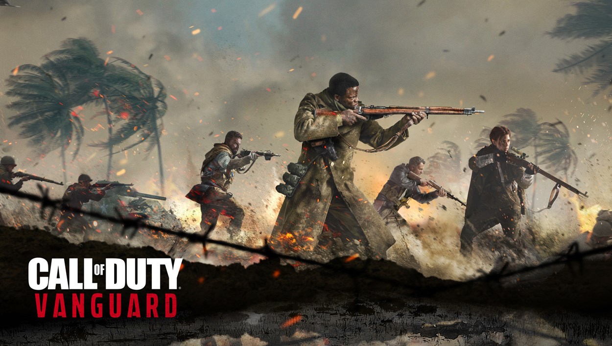 Members of an army traversing a battlefield in Call of Duty - Vanguard