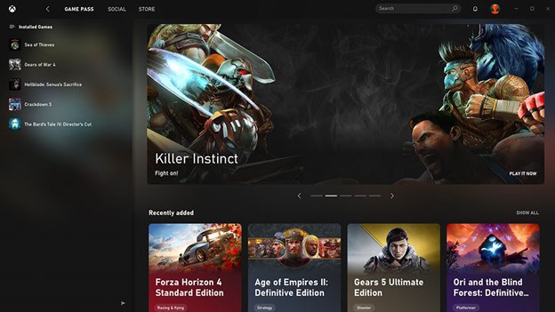 How the Xbox app looks on the main dashboard