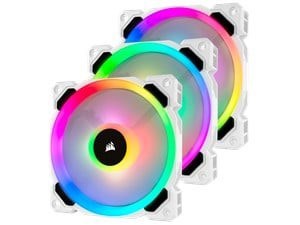 Three Corsair LL120 120mm Dual Light Loop RGB Case Fans with White frames