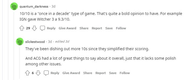 Reddit comment regarding Deathloop rating on IGN.