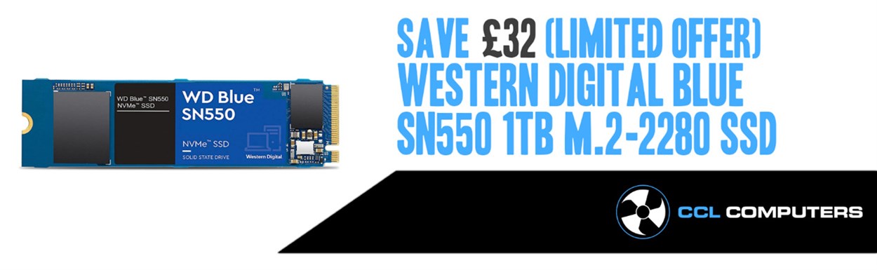 Western Digital Blue SN550 1TB SSD Drive for Gaming Storage.