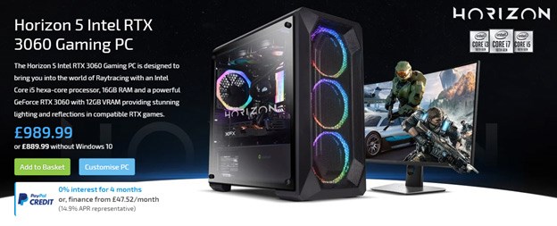 Horizon 5 Intel RTX 3060 Gaming PC £989.99.