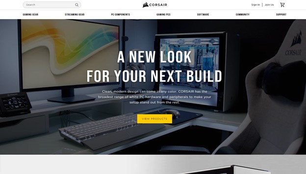 Corsair?s all white PC build landing page.