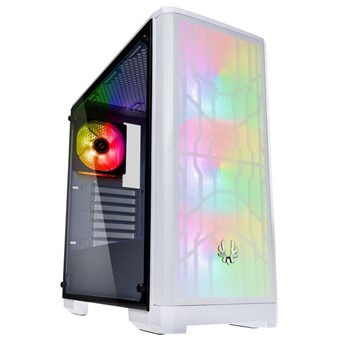 A white MIDI Tower ATX case otherwise known as a Mid Tower case.