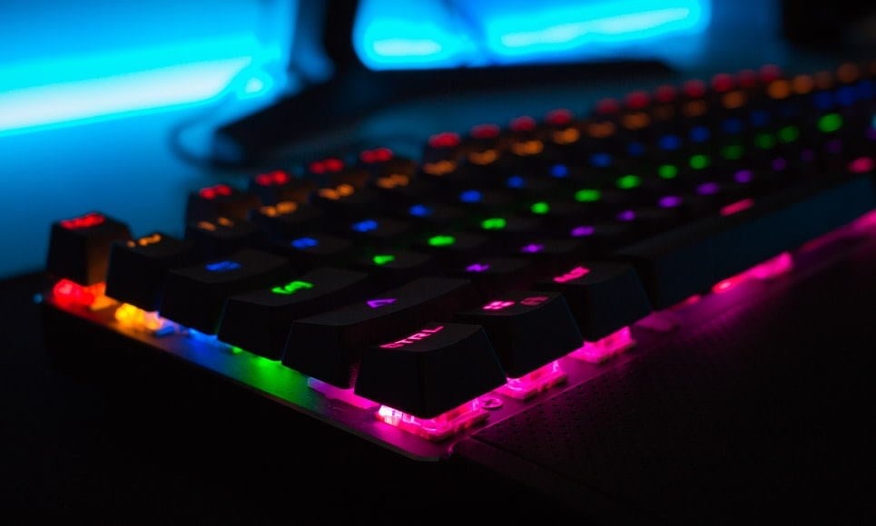 A close up view of an RGB keyboard.