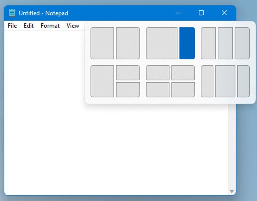 Example of the new Snap Layout system for snapping Windows into different positions and groups.