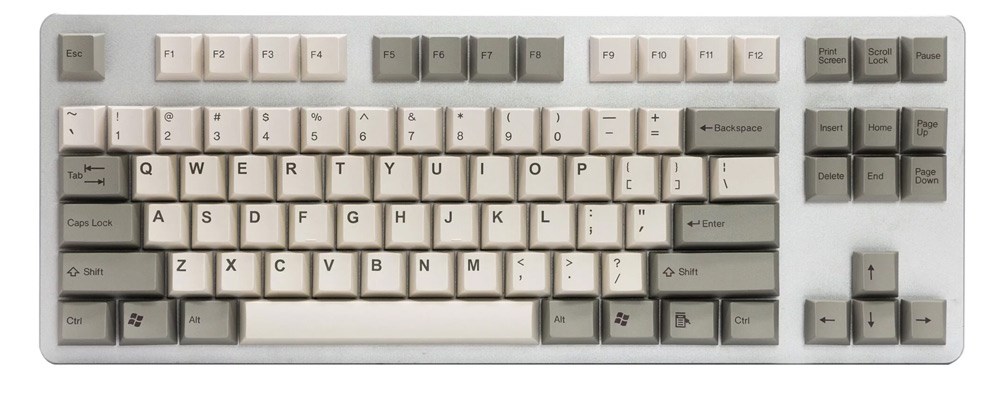 The Tai Hao AGBS retro-style keycaps in beige and grey.