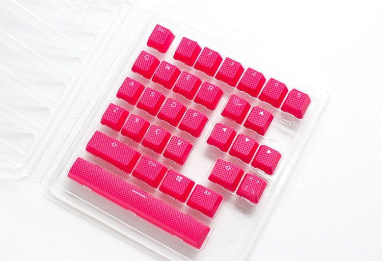 Ducky's bright pink rubber keycaps.