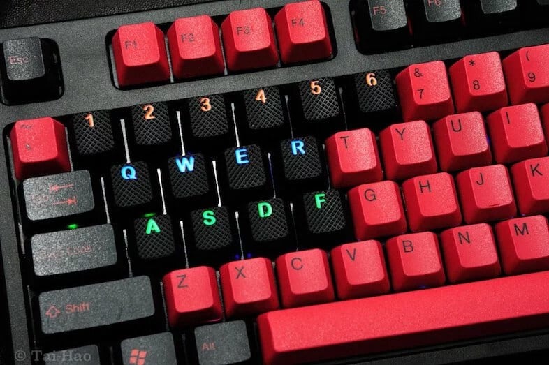 Black and red rubberised keycaps from Tai-Hao.
