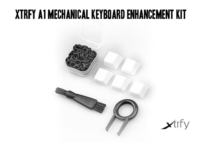 The Xtrfy A1 Keyboard Enhancement Kit, with caps, O-rings and keycap puller.