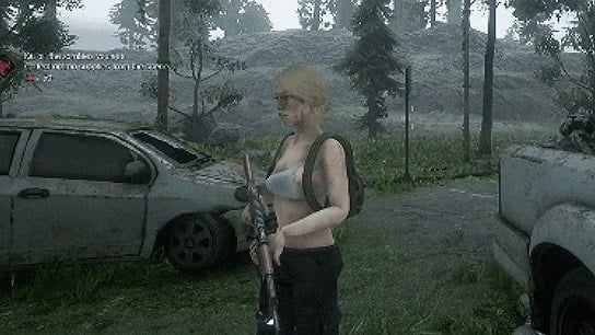 Bugged female player character that acts like jelly.
