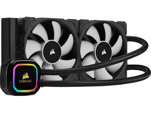 A Corsair iCUE H100i RGB PRO XT AiO CPU cooler.