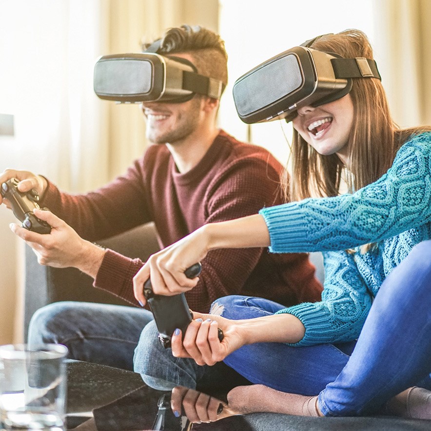 Two people playing a virtual reality game.