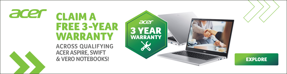 For a limited time, purchase a qualifying Acer Aspire, Vero or Swift laptop from CCL and you can claim a FREE* 3 year warranty worth up to £49.99 from Acer!
