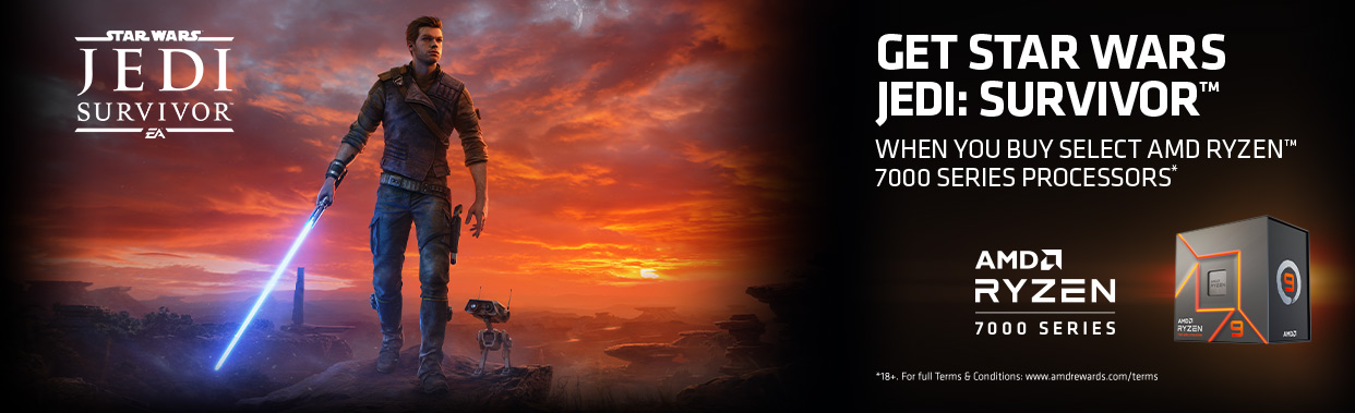 Click here to visit our promotion page for the AMD Ryzen promotion, where you can get Star Wars Jedi: Survivor with the purchase of an AMD Ryzen 7000-series processor.