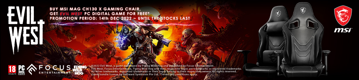 Buy a MSI MAG CH130 X Gaming Chair and get Evil West PC Digital Game for Free.