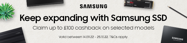 Claim up to £100 cashback from Samsung on selected SSDs.
