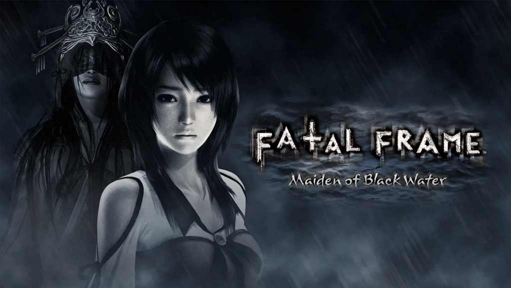 Fatal Frame Maiden of Blackwater cover photo showing a protagonist and a Maiden of Black Water just behind her 