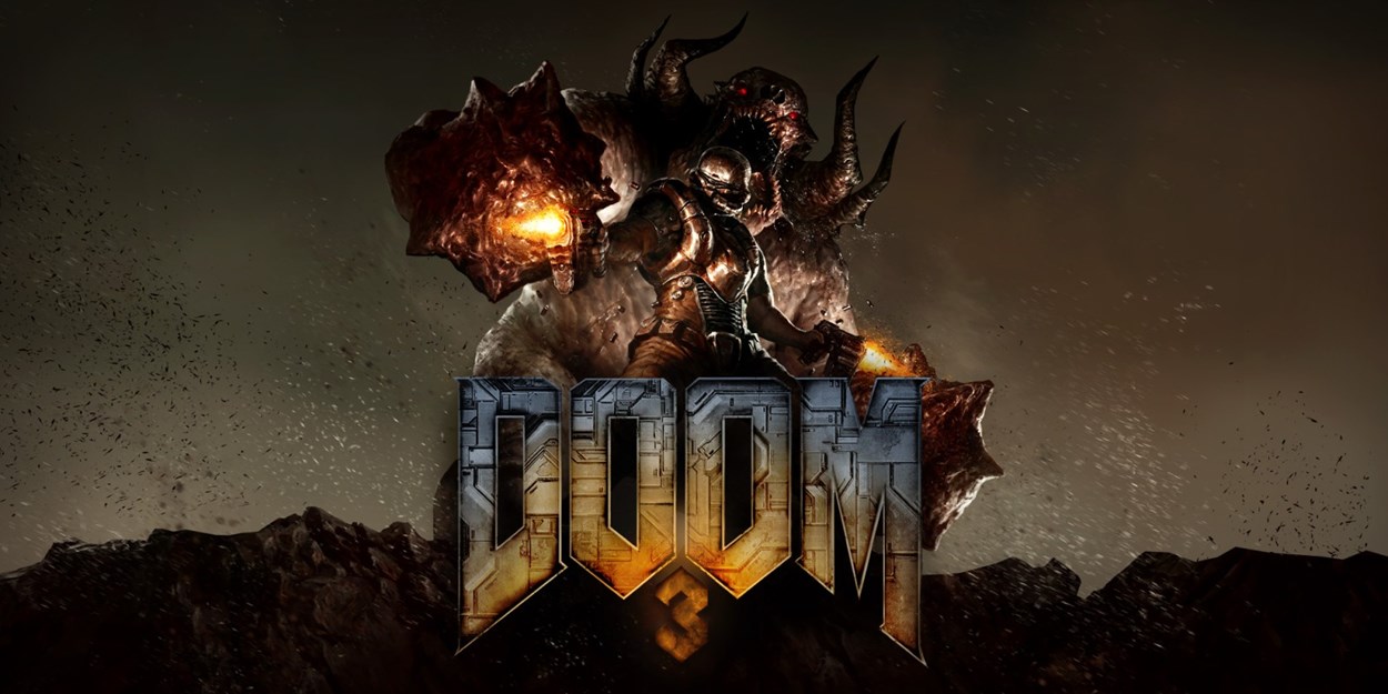 Doom 3 cover photo showing the Unnamed Marine in action