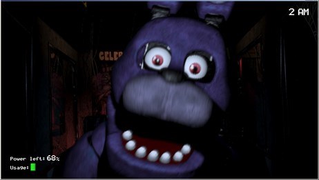 Five Nights At Freddy's screenshot showing scary animatronic creature close-up