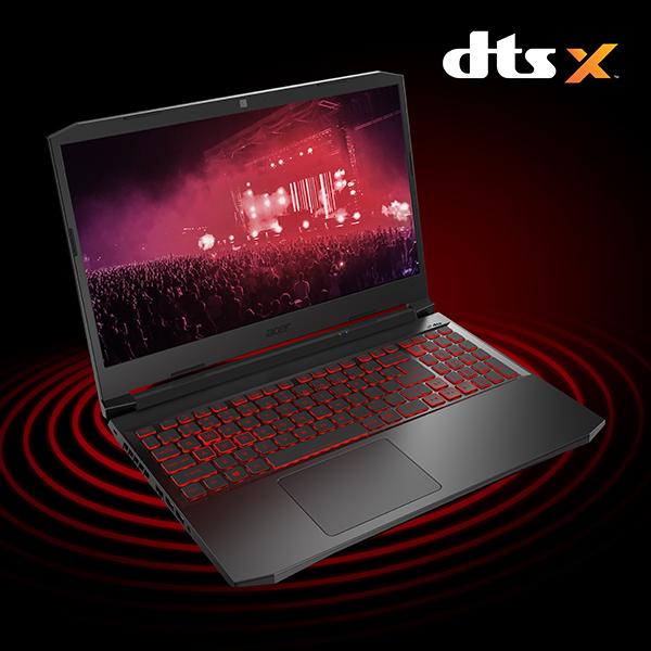 Acer Nitro 5 laptop with sound waves eminating from underneath.