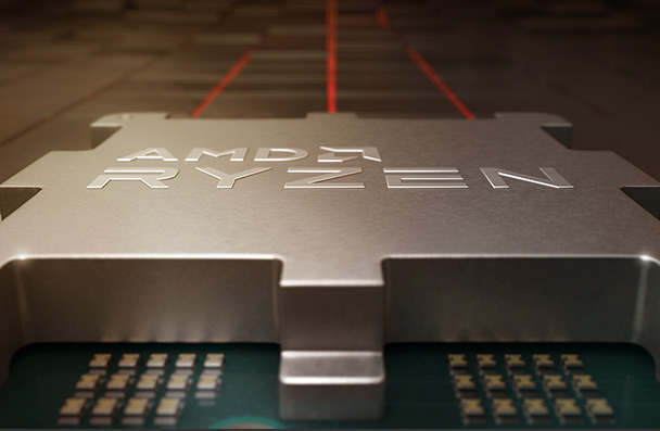 Zen 4 Ryzen processor viewed from front angle.