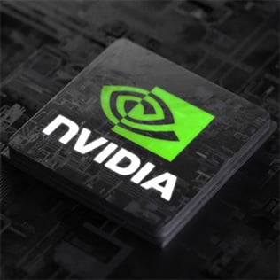 Close up view of a chip bearing the NVIDIA logo