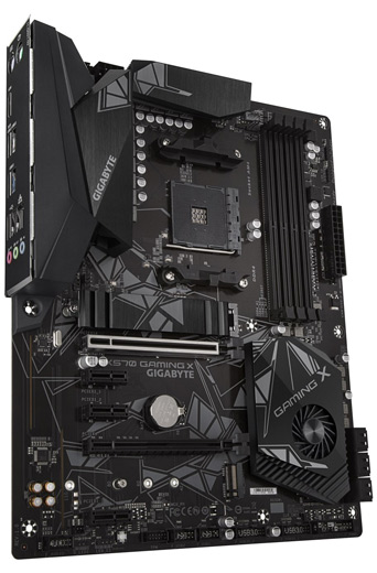 Angled image of the Gigabyte X570 GAMING X Motherboard
