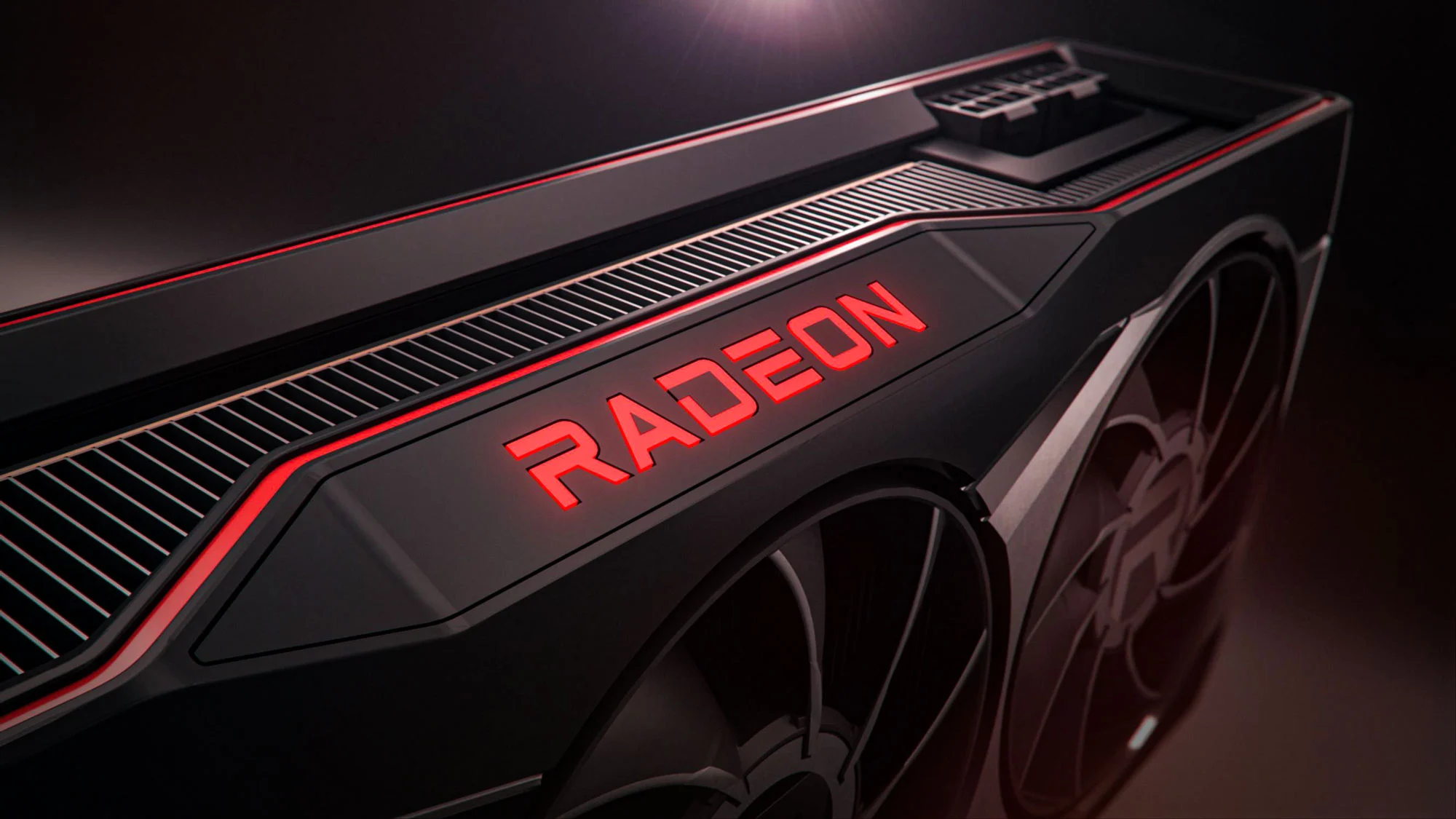 An AMD Radeon graphics card viewed from above.