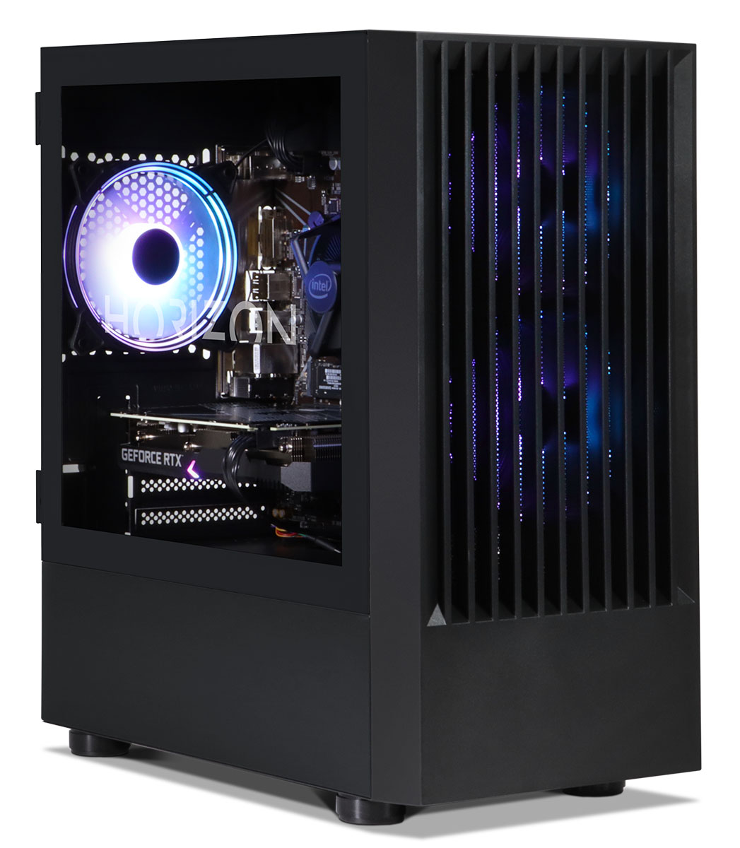 Front and left side view of the Horizon Intel Core i5-10400F GeForce RTX 3060 Gaming PC