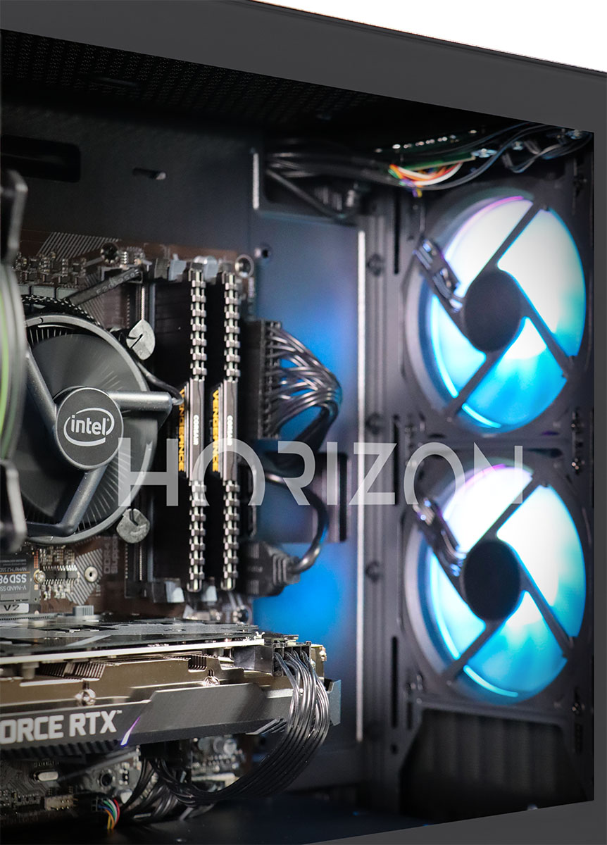 The interior plus front fans, with particular focus on the memory installed into the RAM slots