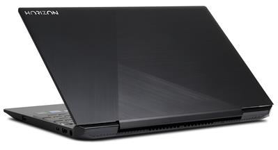 Horizon Skyline Laptop viewed from behind with the lid open, showing the Horizon logo