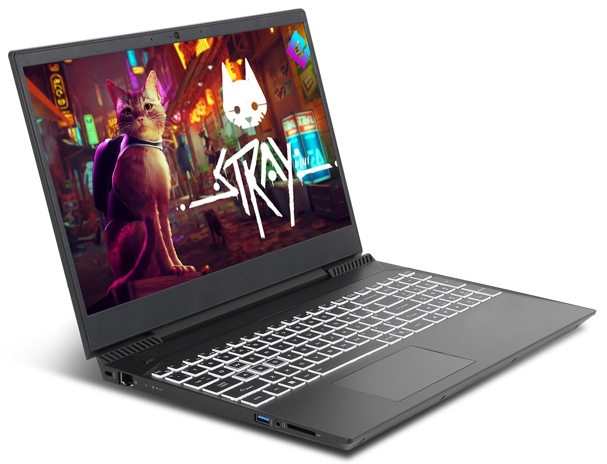 Horizon Skyline Laptop open and viewed at an angle from the left side