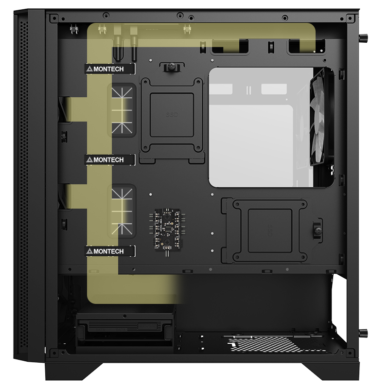 Rear side of the case showing the cable management channels.