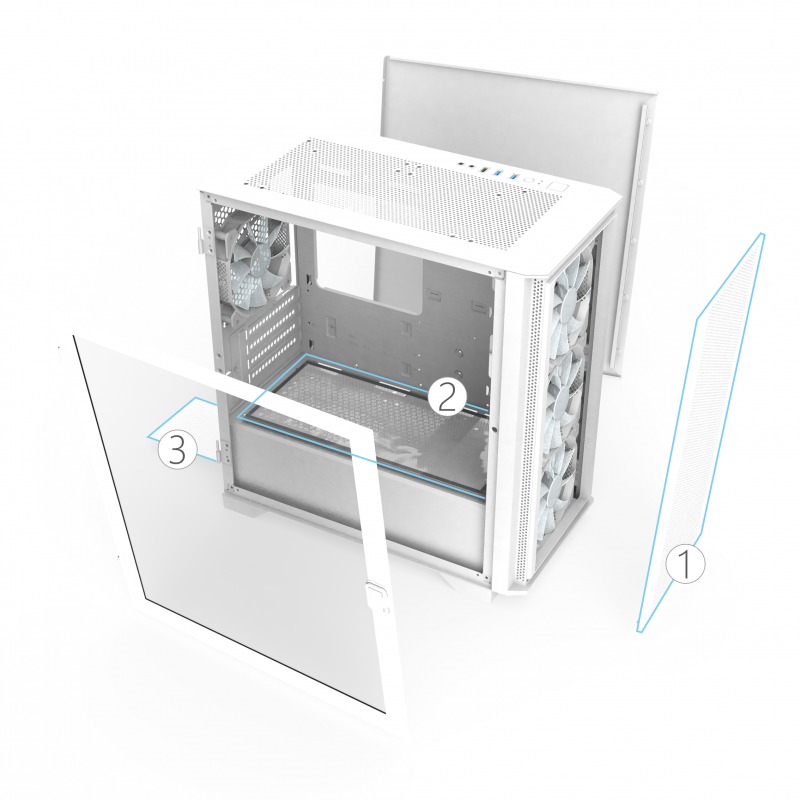Angled view showing all the dust filter locations.