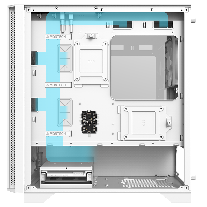 Rear side of the case showing the cable management channels.