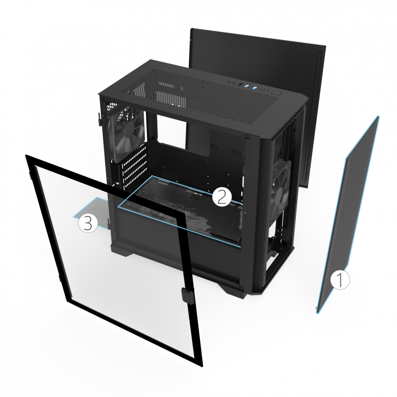 Angled view showing all the dust filter locations.