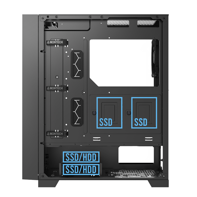 Rear side view showing storage mounting locations.