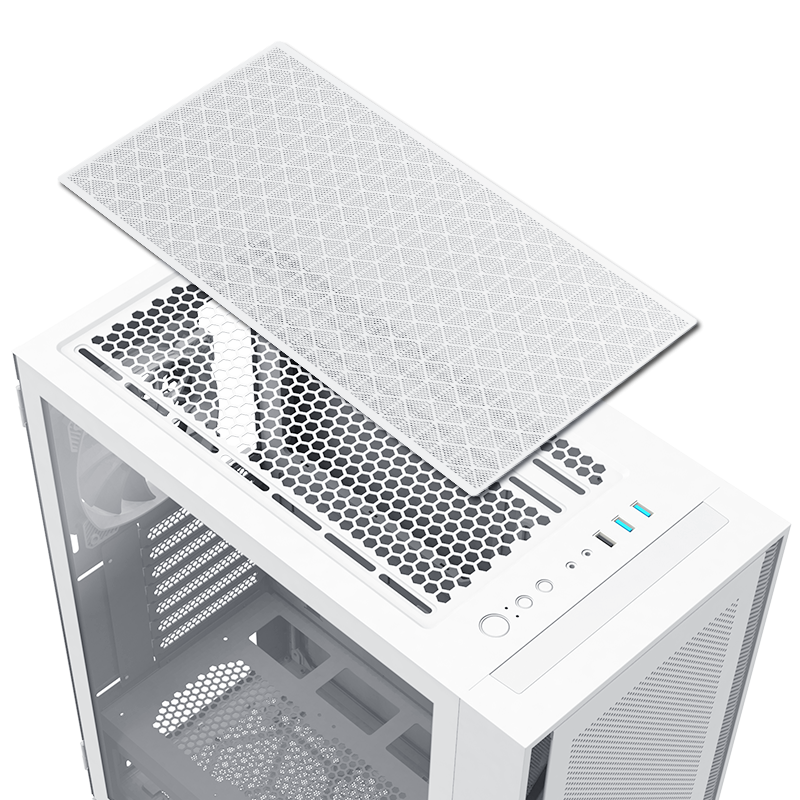 Top angled view showing the top dust filter.