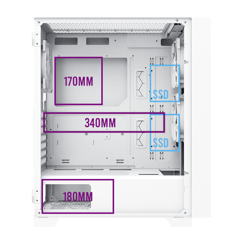 Side view of case showing component length and height information.