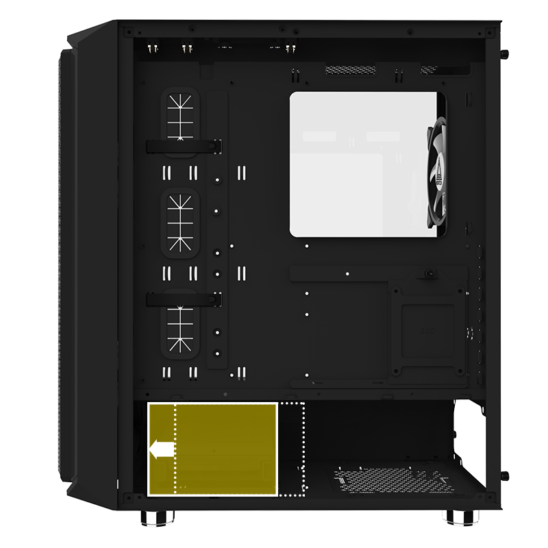 Looking at the cable management options on the side of the case behind the motherboard plate.