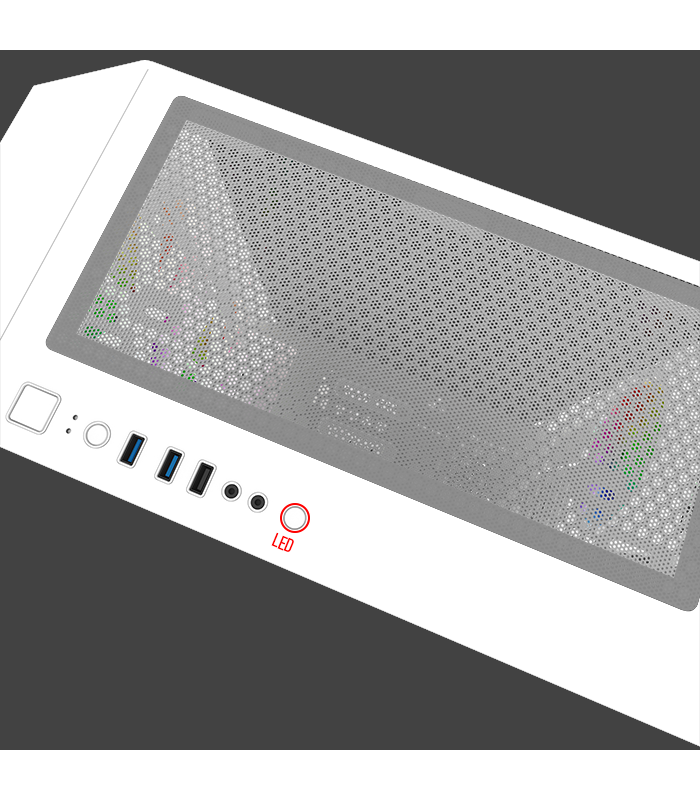 The LED button highlighted on the top of the case.